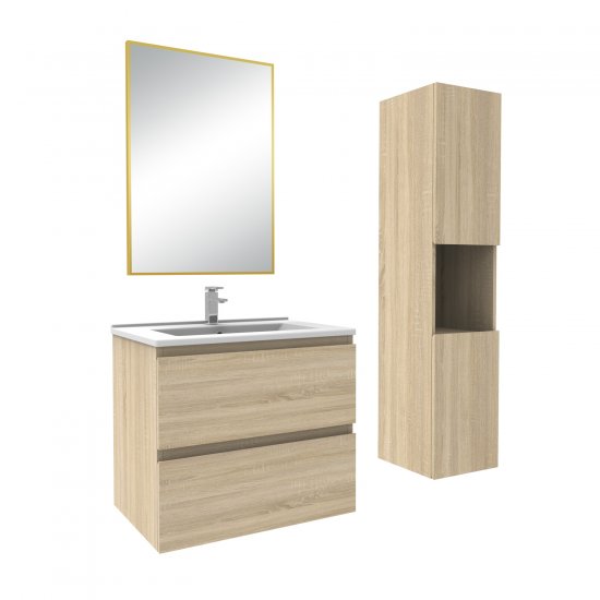 Ensemble Salle De Bain 60cm Chêne Wotan meuble + miroir + colonne + vasque-Aica - Cliquez sur l'image pour la fermer