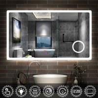 Miroir de salle de bain 140cmx80cm avec LED couleur et luminosité réglables + anti-buée + Miroir grossissant + Horloge numérique