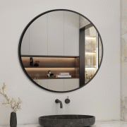Aica Miroir Mural de Salle de Bain Rond noir 50cm, cadre en aluminium miroir pour Salle de Bain + Salon + WC