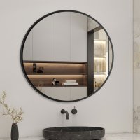 Aica Miroir Mural de Salle de Bain Rond noir 60cm, cadre en aluminium miroir pour Salle de Bain + Salon + WC
