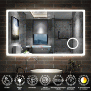 Miroir de salle de bain 160cmx80cm avec LED couleur et luminosité réglables + anti-buée + Miroir grossissant + Horloge numérique