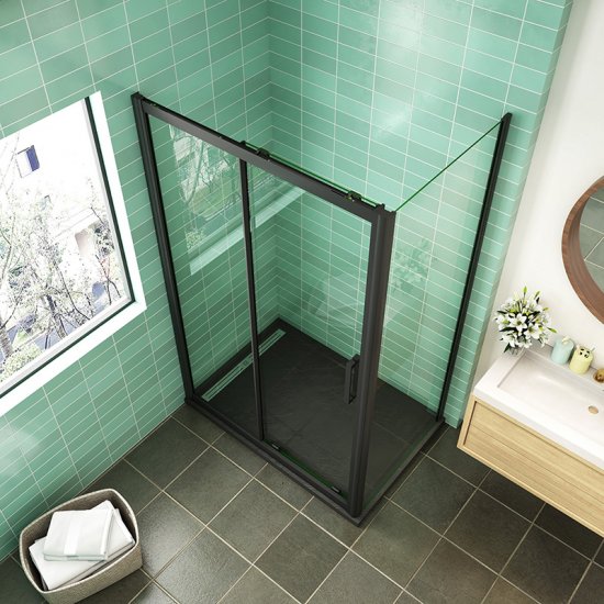 AICA cabine de douche 120x90x195cm porte de douche avec l'amortisseur cabine de douche en 8mm verre anticalcaire profilé noir mat - Cliquez sur l'image pour la fermer