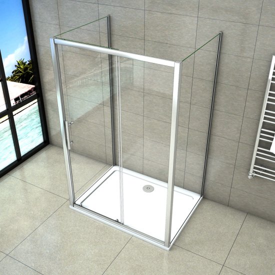 Cabine de douche en forme U 130x100x100x190cm une porte de douche coulissante + 2 parois latérales - Cliquez sur l'image pour la fermer
