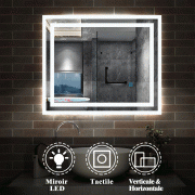 Miroir de salle de bain avec éclairage LED, Miroir Cosmétique Mural commutateur tactile avec anti-buée, Modèle double contour 60x50cm