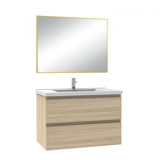 Meuble salle de bain simple vasque 80cm Chêne Wotan meuble acve miroir - Aica - Cliquez sur l'image pour la fermer
