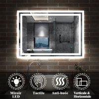 Miroir de salle de bain avec éclairage LED, Miroir Cosmétique Mural commutateur tactile avec anti-buée, Modèle double contour 80x60cm