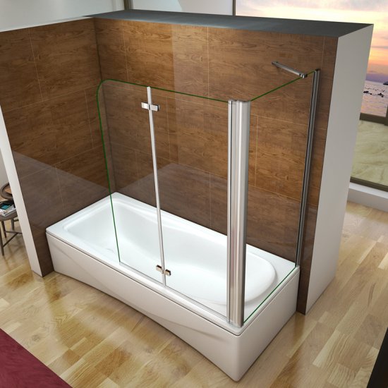 Aica pare baignoire 120x140cm en verre anticalcaire pivotante à 180°et une paroi de douche en 75x140cm - Cliquez sur l'image pour la fermer