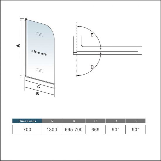 AICA page-baignoire 70x130cm pivotant à 180 degrés en verre securit - Cliquez sur l'image pour la fermer
