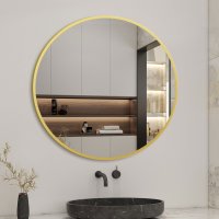 Aica Miroir Mural de Salle de Bain Rond doré 80cm, cadre en aluminium miroir pour Salle de Bain + Salon + WC