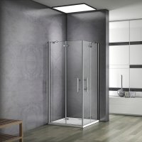 Aica 90x90x185cm cabine de douche à charnière porte de douche avec barre de fixation accès d'angle verre anticalcaire