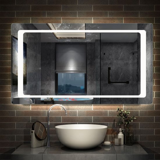 Miroir de salle de bain 120x70cm anti-buée miroir mural avec éclairage LED modèle Classique - Cliquez sur l'image pour la fermer