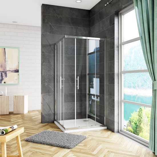 Aica 90x90 cabine de douche accaccès d'angle, cabine de douche carré porte de douche coulissante sans receveur de douche - Cliquez sur l'image pour la fermer