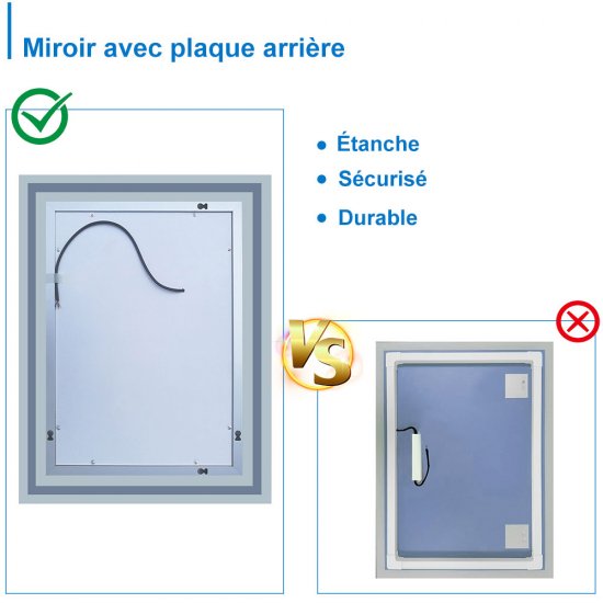 AICA Miroir de salle de bain avec éclairage LED avec anti-buée Modèle soleil 90x70cm - Cliquez sur l'image pour la fermer