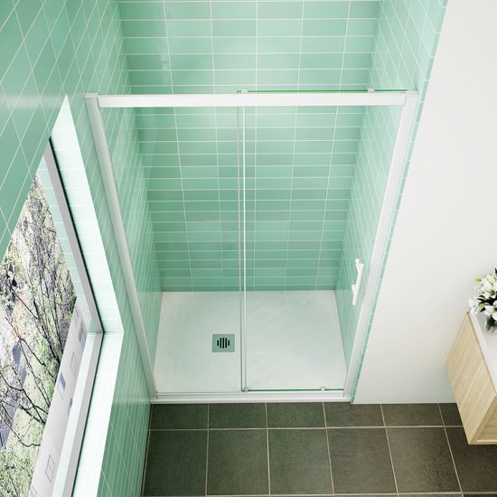 AICA porte de douche coulissante 120x190cm profilé blanc installation en niche - Cliquez sur l'image pour la fermer