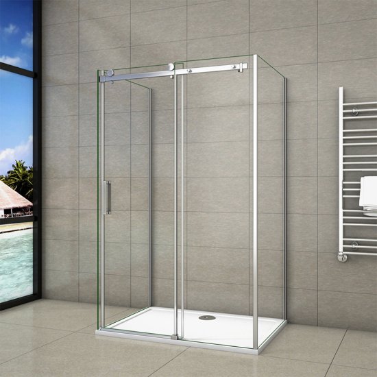 AICA cabine de douche 130x90x90cm en forme U une porte de douche coulissante avec 2 paroi latérales hauteur:195cm - Cliquez sur l'image pour la fermer