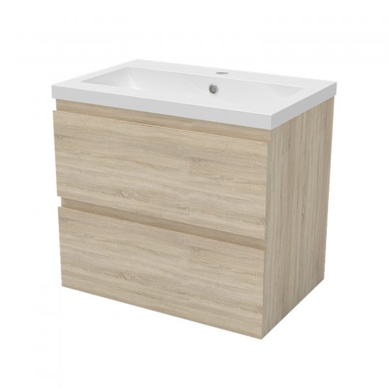 Meuble de salle de bain, Meuble de rangement avec lavabo, Meuble sous vasque suspendu, Bois clair 60cm - Cliquez sur l'image pour la fermer