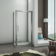 Aica porte de douche pivotante avec paroi de douche fixe,76x80x185cm,cabine de douche,poignée inox,verre 6mm