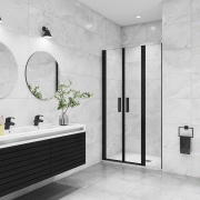 AICA porte de douche battante 110x200cm avec un élément fixe, profilé noir mat, Porte de douche Hauteur 200cm en 8mm verre anticalcaire AICA porte de douche battante 110x200cm avec un élément fixe, profilé noir mat, Porte de douche Hauteur 200cm en 8mm verre anticalcaire