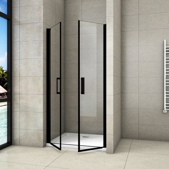 AICA porte de douche 80 x200cm porte de douche pivotante noir en 8mm verre anticalcaire - Cliquez sur l'image pour la fermer