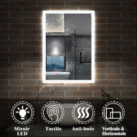 AICA Miroir de salle de bain avec éclairage LED, Miroir Cosmétique Mural commutateur tactile avec anti-buée, Modèle soleil 70x50cm