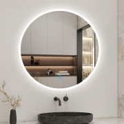 AICA Miroir de salle bain Rond avec anti-buée, Lumière Blanc du jour 6000K Ø 100cm
