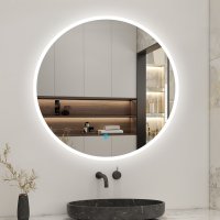 AICA Miroir de salle bain Rond avec anti-buée, Lumière Blanc du jour 6000K Ø 90 cm