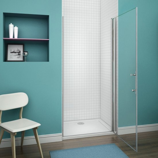 Aica porte de douche 70x187cm paroi de douche porte pivotante en niche verre anticalcaire - Cliquez sur l'image pour la fermer