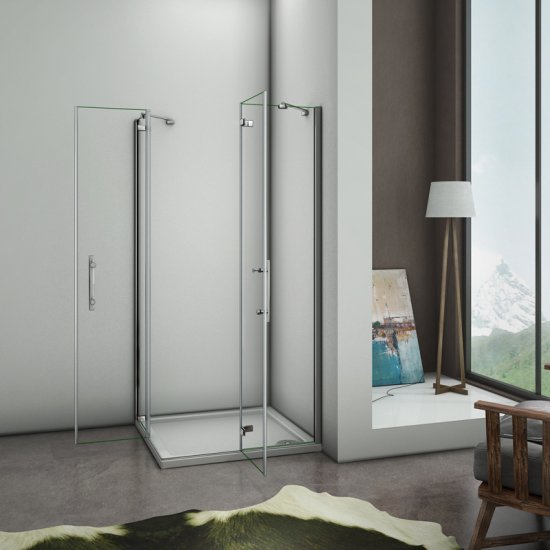 Aica 100x90x195cm cabine de douche cabine de douche à charnière accès d'angle verre anticalcaire - Cliquez sur l'image pour la fermer
