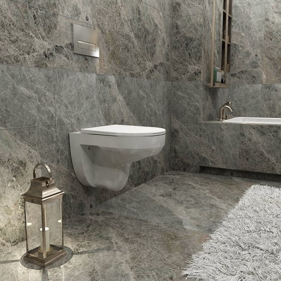 AICA WC Suspendu Sans Bride Avec Abattant Ultra Fin Soft-Close