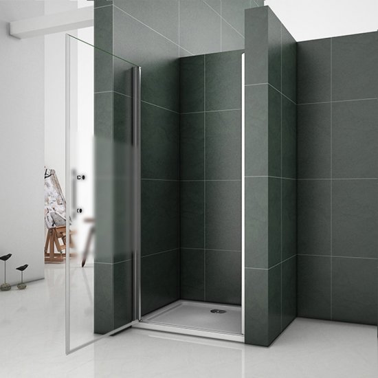 Aica porte de douche 70x185cm porte pivotante en niche verre bande central dépoli anticalcaire - Cliquez sur l'image pour la fermer