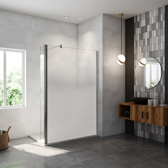 AICA paroi de douche à l'italienne 140x200cm Modèle Brume avec retour pivotant 30x200cm avec barre de fixation 90cm en carré