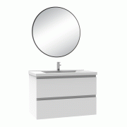 Meuble salle de bain simple vasque 60cm blanc meuble acve rond miroir - Aica