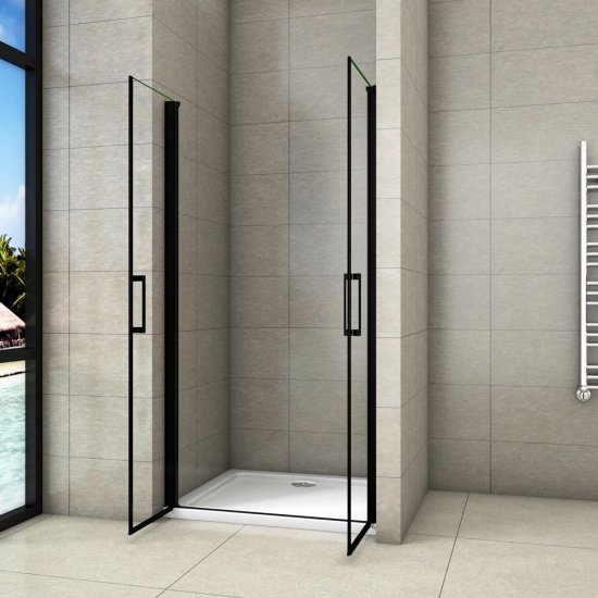 AICA porte de douche 90 x200cm porte de douche pivotante noir en 8mm verre anticalcaire - Cliquez sur l'image pour la fermer