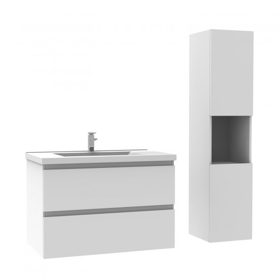 Meuble de salle de bain, Meuble de rangement avec lavabo, Meuble sous vasque suspendu, Blanc 79cm - Cliquez sur l'image pour la fermer
