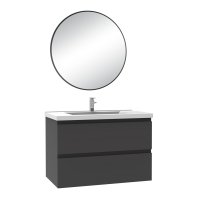 Meuble salle de bain simple vasque 60cm Anthracite meuble acve rond miroir - Aica
