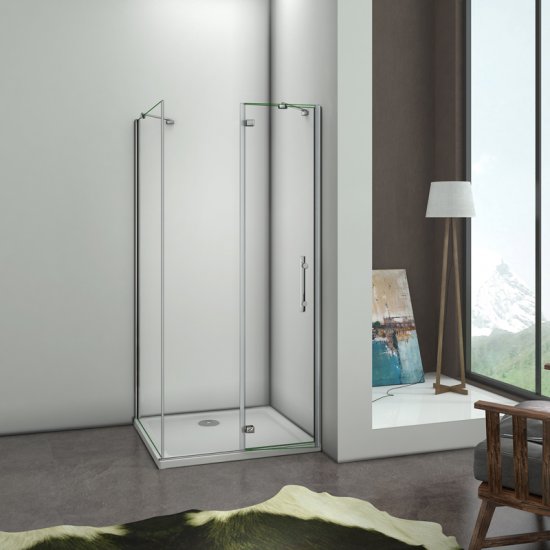 Aica 80x90x195cm cabine de douche cabine de douche à charnière avec paroi de douche 90cm et barre de fixation tourne 360° - Cliquez sur l'image pour la fermer