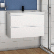 Meuble de salle de bain, Meuble de rangement avec lavabo, Meuble sous vasque suspendu, Blanc 79cm