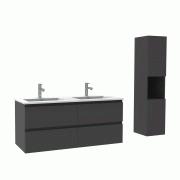 Ensemble Salle De Bain 120cm Anthracite meuble avec colonne vasque ceramique blanche 3 Éléments