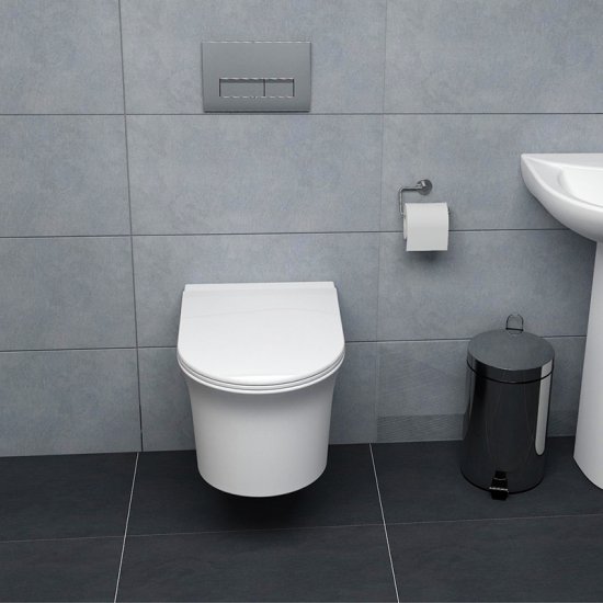 AICA WC Suspendu 52,5x36x36cm Avec Abattant Ultra Fin Soft-Close et Sans Bride