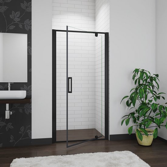 AICA porte de douche noire 90x185cm porte de douche pivotante à 180° en 6mm verre de sécurité Installation en niche - Cliquez sur l'image pour la fermer