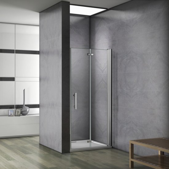 Aica 90x187cm porte de douche porte de douche à charnière installation en niche verre sécurité - Cliquez sur l'image pour la fermer