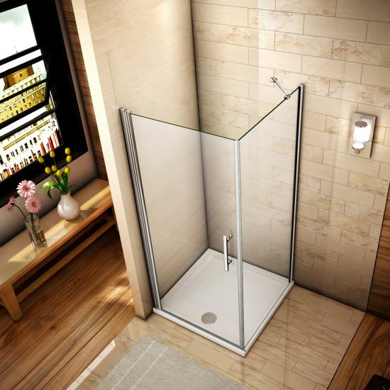 Aica porte de douche pivotante 76cm, paroi de douche fixe 70cm, verre sécurité et anticalcaire,hauteur 197cm,barre de fixation 360° - Cliquez sur l'image pour la fermer