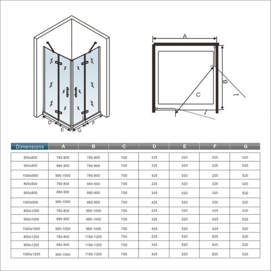 Aica 80x90x195cm cabine de douche cabine de douche à charnière accès d'angle verre anticalcaire - Cliquez sur l'image pour la fermer