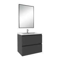 Meuble salle de bain simple vasque 50cm Anthracite meuble acve miroir - Aica