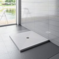 Aica receveur de douche carré 80x80cm Extra plat Blanc antiderapant avec une grille en ABS