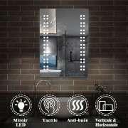 Miroir de salle de bain avec éclairage LED, Miroir Cosmétique Mural Illumination intégrée commutateur tactile avec anti-buée 45x60cm