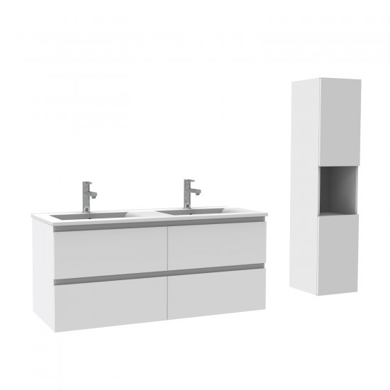 Meuble de salle de bain, Meuble de rangement avec 2 lavabos, Meuble sous vasque suspendu, Blanc 120cm - Cliquez sur l'image pour la fermer