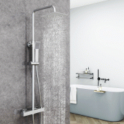 AICA Colonne de douche thermostatique, Acier inoxydable Pomme 200mm+Douchette 3 jets, Noir