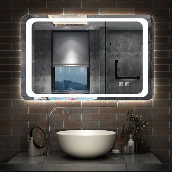 Miroir de salle de bain anti-buée 90x65cm miroir de salle de bain  [TZBY_J-022] - AICA - Grand choix au petit prix - Paroi de  douche,choulissants,Porte de douche. - Aica Sanitaire