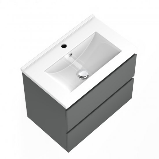 Meuble de salle de bain, Meuble sous vasque 2 portes à poser avec vasque, 60cm Anthracite - Cliquez sur l'image pour la fermer